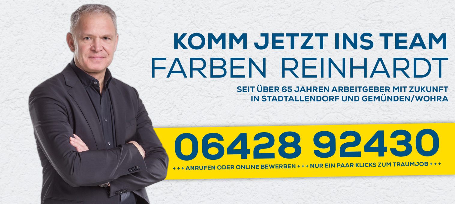 Heiko Reinhardt mit dem Kontaktaufruf sich zu bewerben, man sieht die Telefonnummer und den Call to Action zu den Stellenangeboten zu gehen